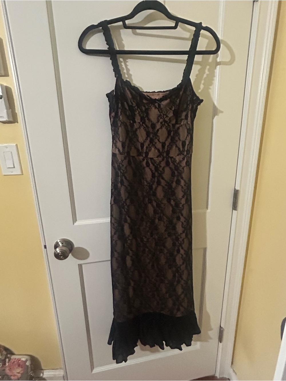 Commense Brown Lace Slip Dress with Black Hem